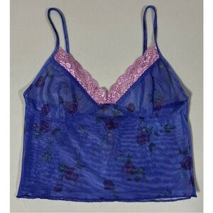 Motel Purple Floral Mesh Lace Tank Crop Top Shirt Blouse Size S 🌹✨ #lace #floral